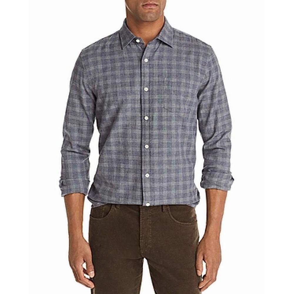 Designer Brand Mens Shirt Plaid Print Classic Button Up Blue XL